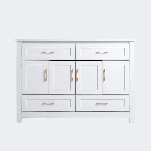 48 in. Freestanding White Bath Vanity with White Ceramic Top Unassembled