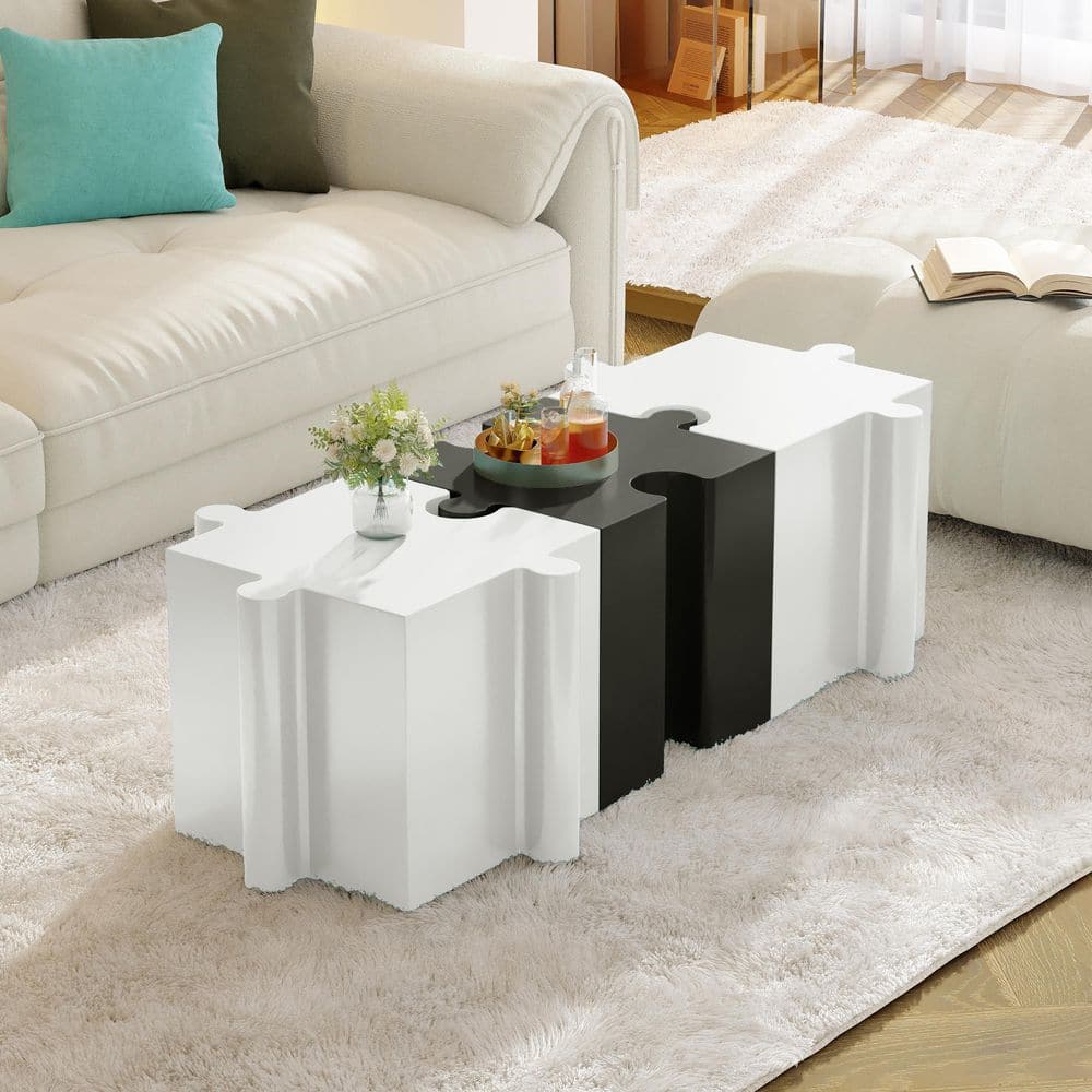 Bblythe Modular Puzzle 3-Piece Indoor/Outdoor White and Black Concrete MGO Patio Side Table Set, Interlocking Design price history on PriceWatchPro