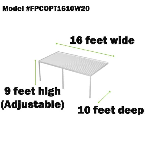 Optima High Performance 16 ft. x 10 ft. 20 lbs. White Snow Load Patio Cover with 3-Posts and High-Grade Aluminum Chassis
