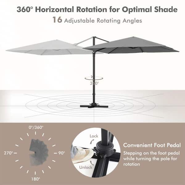 180 degree rotation patio umbrella AECOJOY 10ft Solar LED Wall Mounted Outdoor Umbrella, Rectangular Large Offset Cantilever Umbrellas with 180° Sun Canopy for Deck Pool Garden Backyard, Save Space, Beige : Patio, Lawn Enjoy maximum shade with our new 360 LED Cantilever Offset Umbrella Outdoor Table Umbrella 180° Tilt
