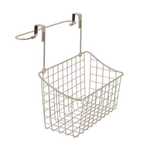 Grid Over the Cabinet Towel Bar and Medium Basket in Satin Nickel