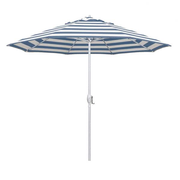 9 ft. Matted White Aluminum Market Patio Umbrella Auto Tilt in Cabana Regatta Sunbrella