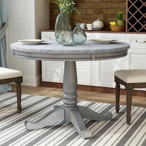 Tatine 42 in. Round White and Gray Faux Marble Top Dining Table