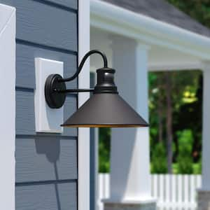 Ashburn 12 in. W Hammered Metal Rustic Bronze Motion Sensor Dusk to Dawn Outdoor Barn Wall Sconce Light