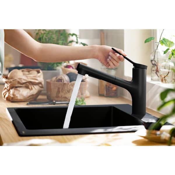 Zesis Single-Handle Pull Out Sprayer Kitchen Faucet with QuickClean in Matte Black