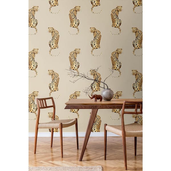 30.75 sq. ft. Pale Oak Leopard King Vinyl Peel and Stick Wallpaper Roll