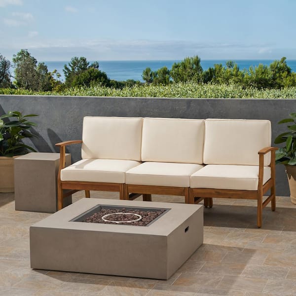 Noble House Perla Teak Brown 5-Piece Wood Outdoor Patio Fire Pit ...