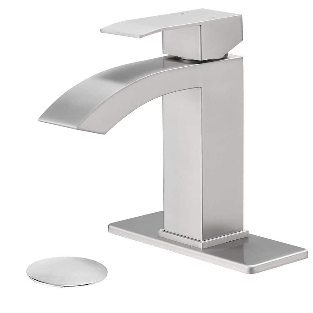 Single Handle Single Hole Bathroom Faucet with Pop-up Drain Stainless Steel Waterfall Sink Basin Taps in Brushed Nickel price history on PriceWatchPro