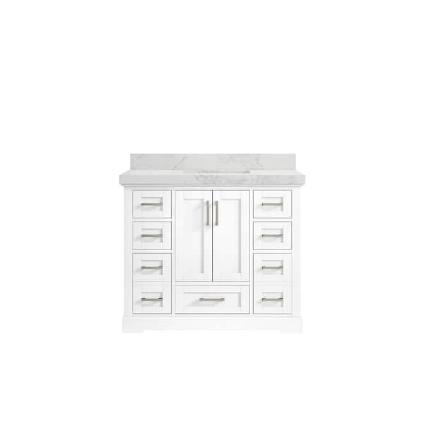 Willow Collections Boston 42 in. W x 22 in. D x 36 in. H Bath Vanity in White with 2" Calacatta Nuvo Top
