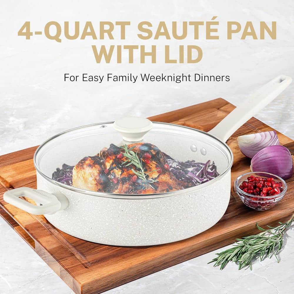 Cream Granite Nonstick Aluminum 10" Sauté Pan with Lid