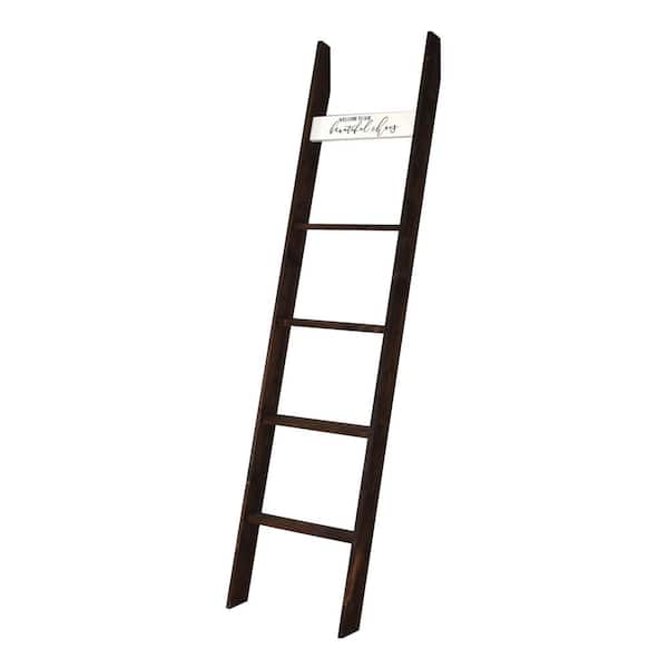 Unbranded Dark Brown 72 in. Country Chic Decorative Blanket Ladder 'BEAUTIFUL CHOAS'