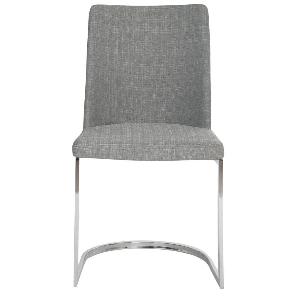 Chic Gray Linen & Polished Chrome Metal Side Chair