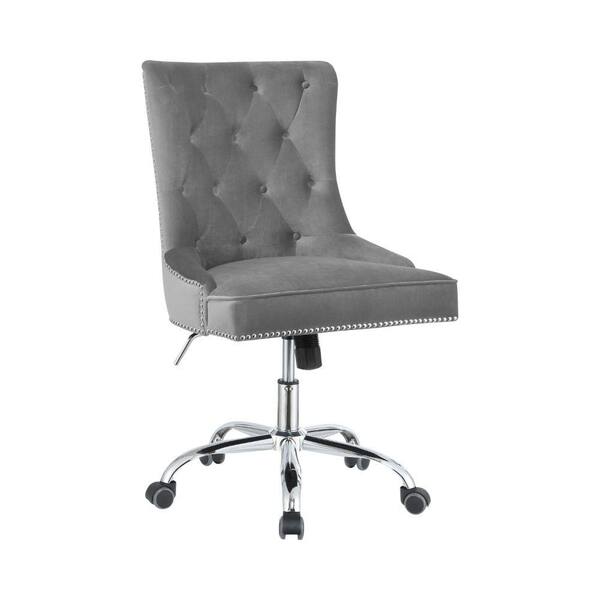 Benjara Gray and Silver Nailhead Trimmed and Tufted Office Chair with Casters