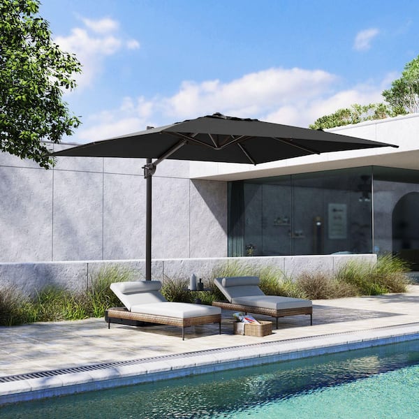 Pellebant 9 ft. x 10.5 ft. Rectangular Outdoor Aluminum Offset Cantilever 360° Rotation Patio Umbrella in Black with No Base