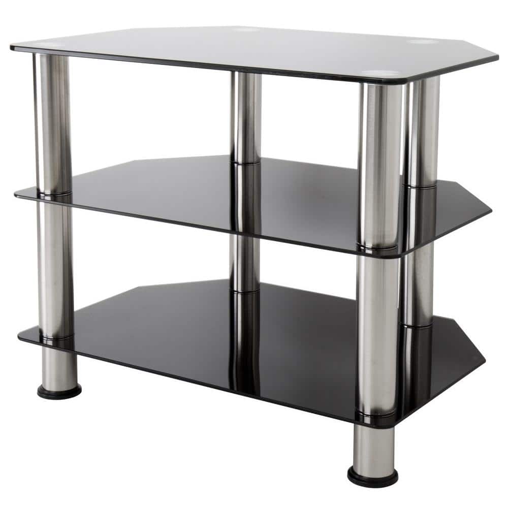 Chrome Legs AVF SDC600CM-A  TV Stand with Cable Management for up to 32-inch TVs Black Glass 