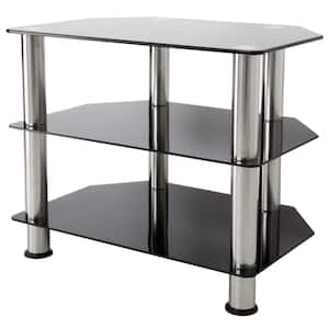 24 in. Black and Chrome Glass TV Stand Fits TVs Up to 32 in. with Open Storage