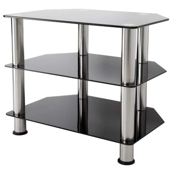 AVF 24 in. Black and Chrome Glass TV Stand Fits TVs Up to 32 in. with ...