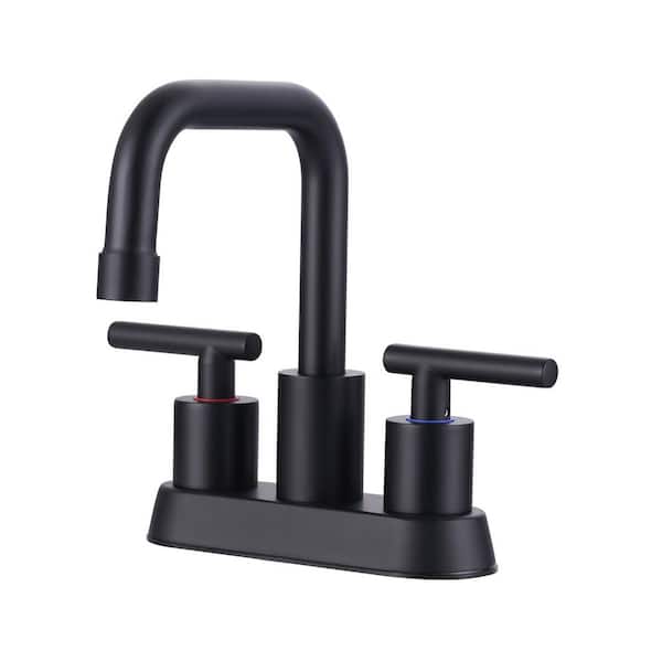 Modern 4 in. Centerset 3-Hole Double-Handle Bathroom Sink Faucet, Basin Faucet with Pop-Up Drain in Matte Black