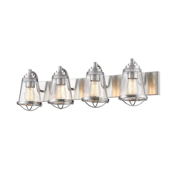 Unbranded Mariner 32 in 4-Light Brushed Nickel Vanity Light with Glass Shade