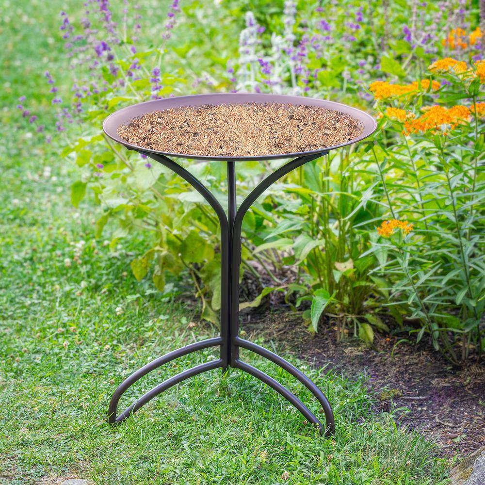 Antique Rust Metal Bird Bath with Stand, 20"