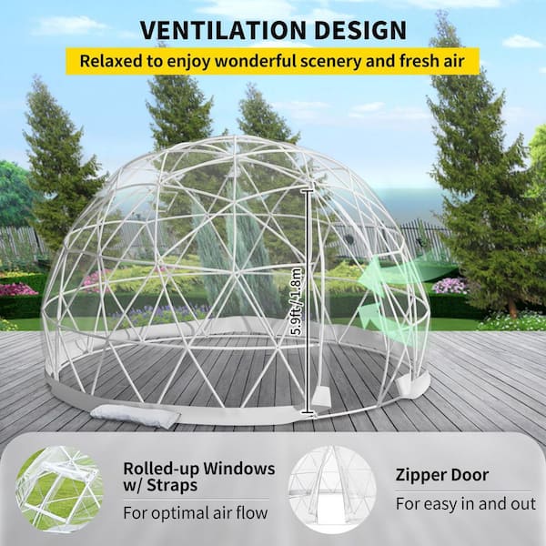 stromen Belastingbetaler neus VEVOR Garden Dome 12 ft. x 12 ft. x 7.2 ft. PVC Antifreeze Film Geodesic  Dome with Door and Windows for Sunbubble, Clear XKZP12FT000000001V0 - The  Home Depot
