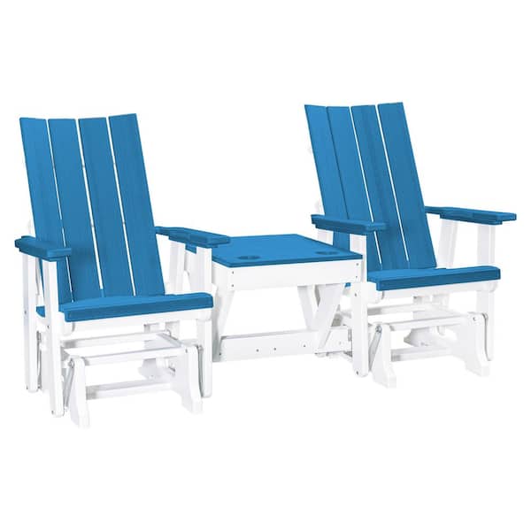 Brandon Series White 1 Piece High Density Polyethylene Plastic Outdoor Double Glider with Center Table