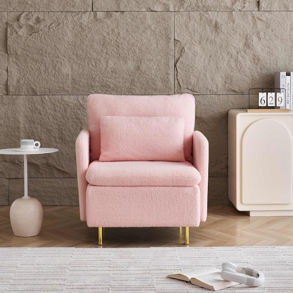 Unbranded Pink Modern Accent Chair,Sherpa Upholstered Cozy Comfy Armchair with Pillow Single Club Sofa Chairs with Metal Legs