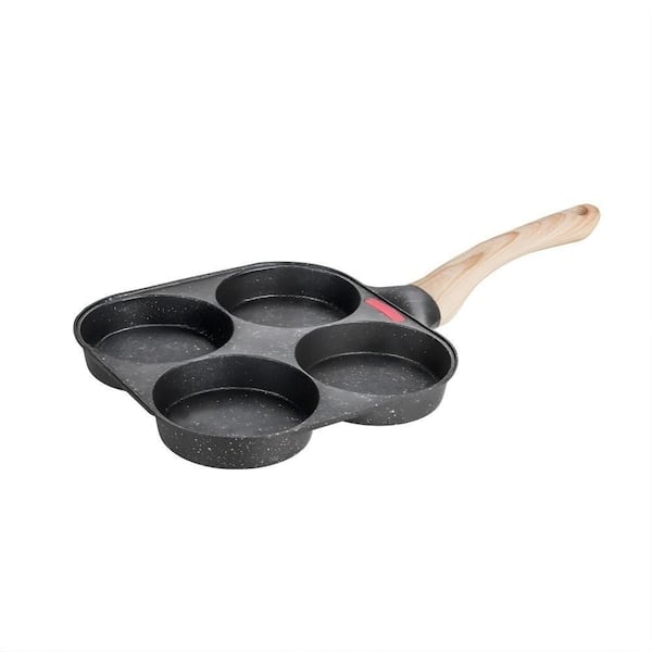3-Piece Black Aluminum Nonstick All Stovetop Compatible Egg Frying Pan Set with Silicone Brush & Spatula, 4-Cup Egg Pan
