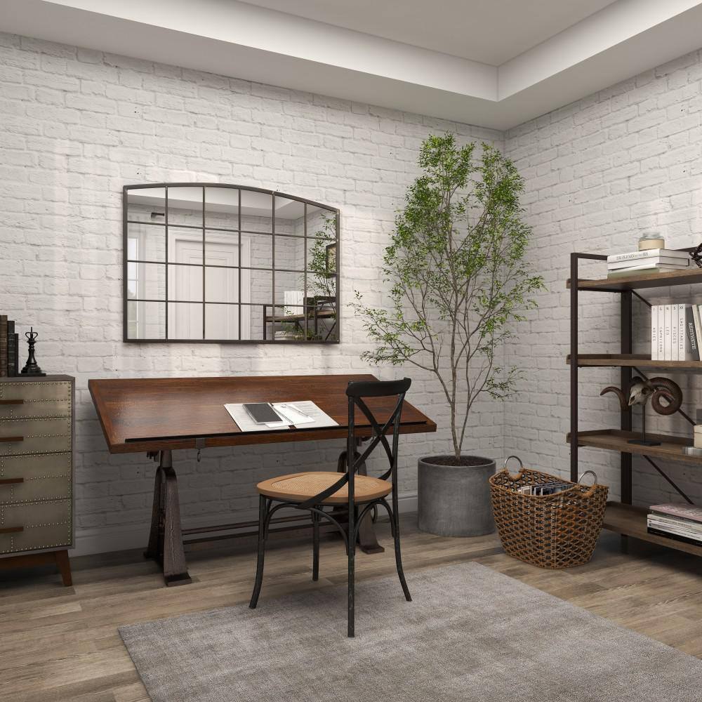 Industrial Black Metal Windowpane Wall Mirror with Arched Top