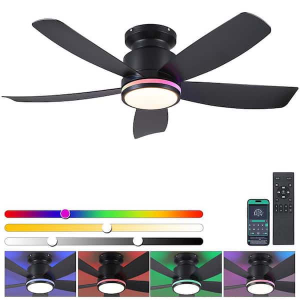 Kviflon 41 in. Indoor/Outdoor Modern Black 6-Speed Ceiling Fan with RGB Color LED Light and Remote/APP Control