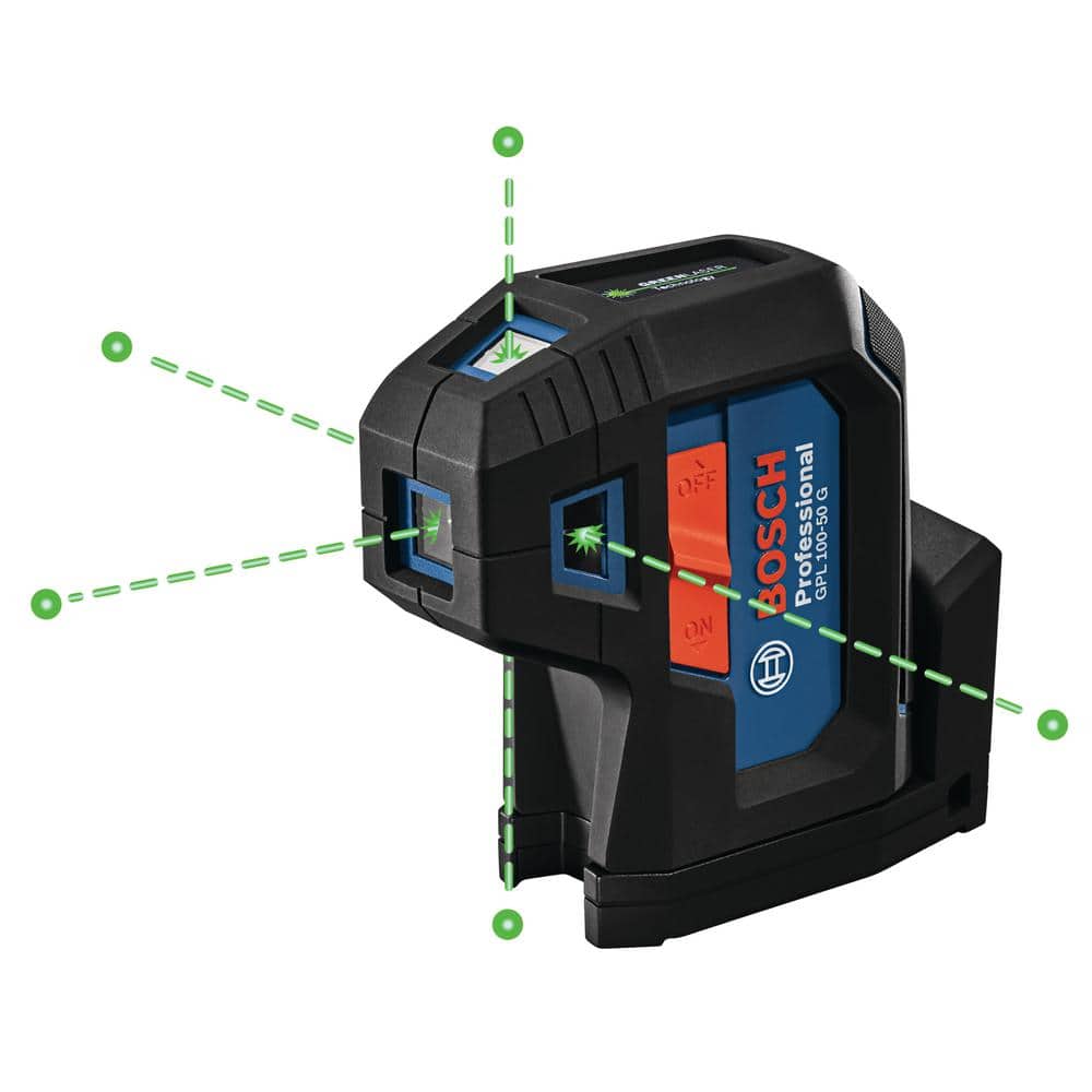 Bosch 125 ft. Green 5-Point Self-Leveling Laser with VisiMax Technology,  Integrated MultiPurpose Mount, and Hard Carrying Case GPL100-50G - The Home