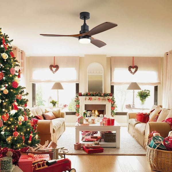 52 in. Indoor/Outdoor Black Ceiling Fan Integrated LED with Light Kit and Remote Control