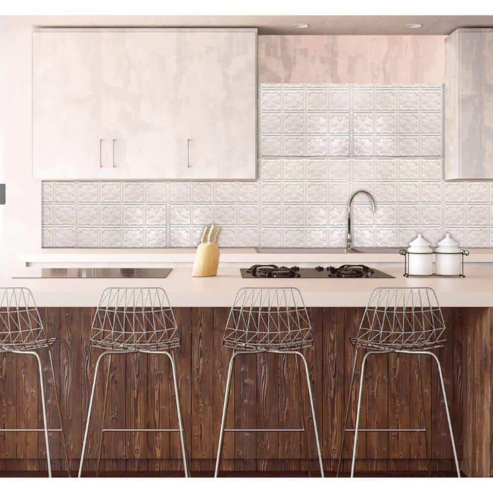 Creamy White Satin 24'' x 24'' Tin Backsplash Tiles Kit