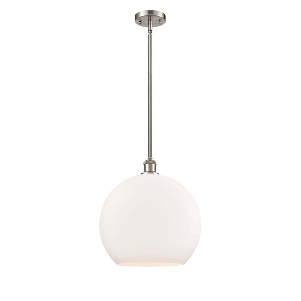Innovations Athens 1-Light Brushed Satin Nickel Globe Pendant Light with Matte White Glass Shade