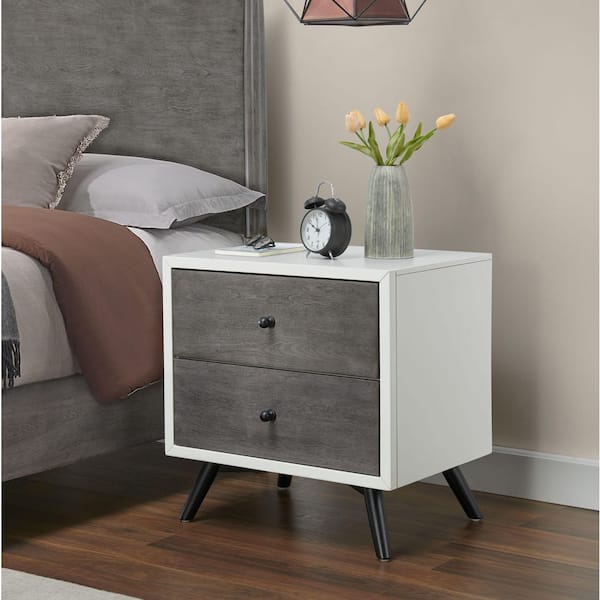 Martin Svensson Home Mid-Century Modern 2 Drawer White/Grey/Black Nightstand (24 in. H x 24 in. W x 17 in. D)
