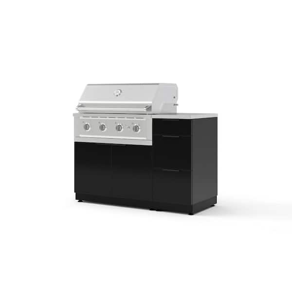Outdoor Kitchen 4-Piece 4-Burners Natural Gas Grill Island in Black w/36 in. Grill and Stainless Steel Countertop