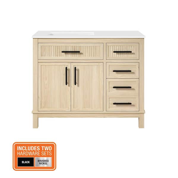 Riley 42 in. Single Sink Light Birch Bath Vanity with White Engineered Stone Top (Assembled)