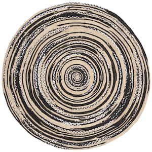 Cape Cod Black/Ivory 5 ft. x 5 ft. Round Striped Area Rug