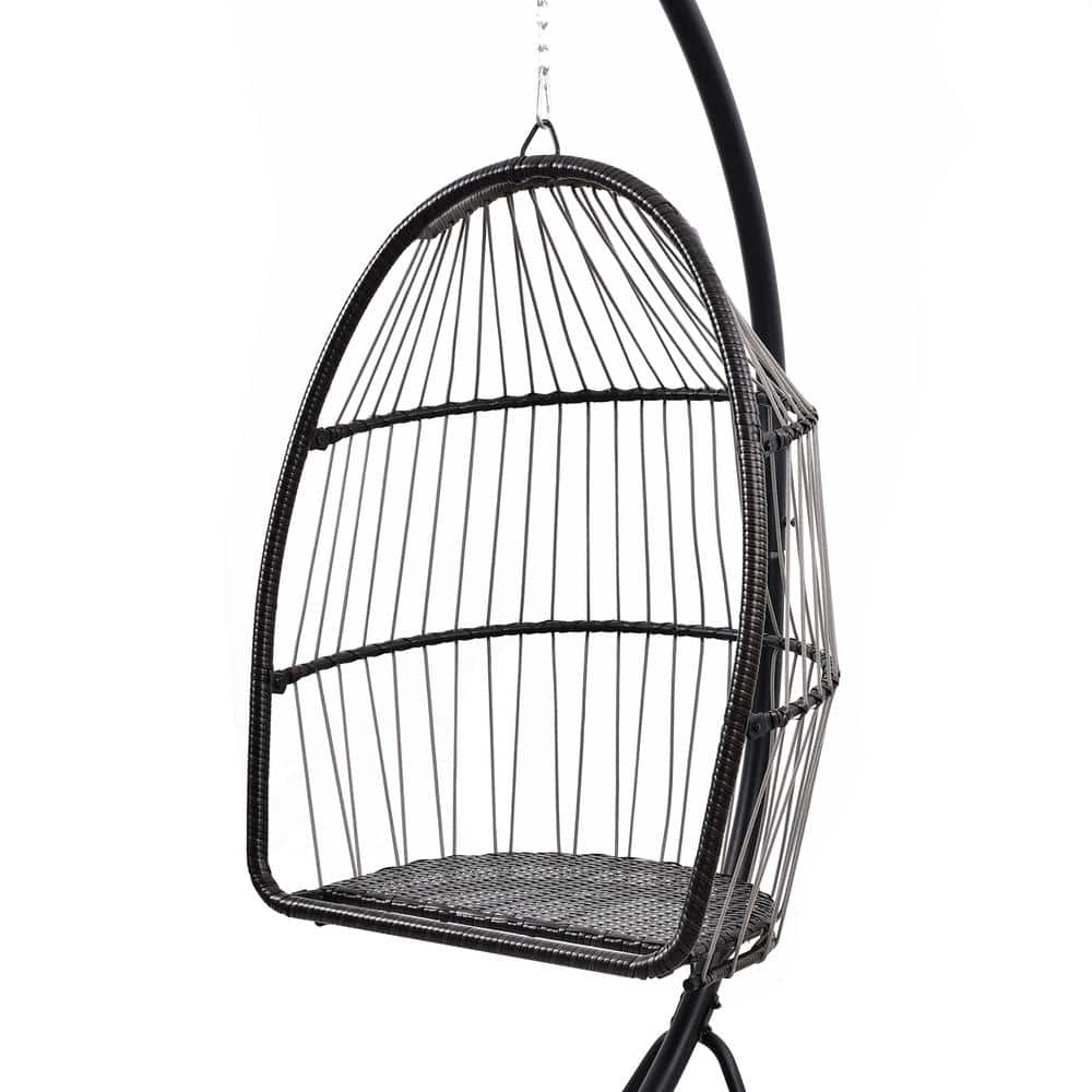 AUTMOON Black Metal Outdoor Patio Wicker Hanging Swing Chair Hammock