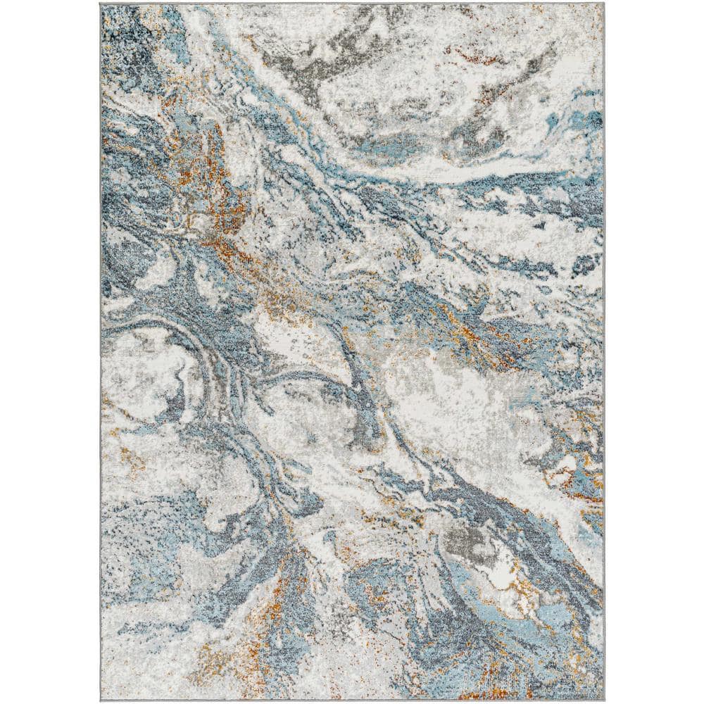 Liverpool Blue and Gray Abstract Medium Pile Area Rug