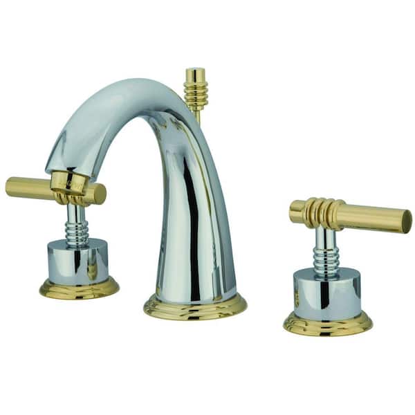 Kingston Brass Milano 8 in. Widespread 2-Handle Mid-Arc Bathroom Faucet in Polished Chrome and Polished Brass