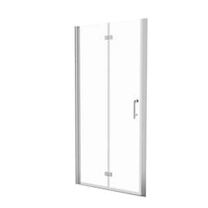 34 to 35-3/8 in. W x 72 in. H Bi-Fold Semi-Frameless Shower Door in Chrome Finish with SGCC Certified Clear Glass