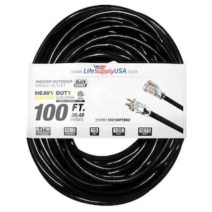 100 ft. 10-Gauge/3 Conductors SJTW Indoor/Outdoor Extension Cord with Lighted End Black (1-Pack)