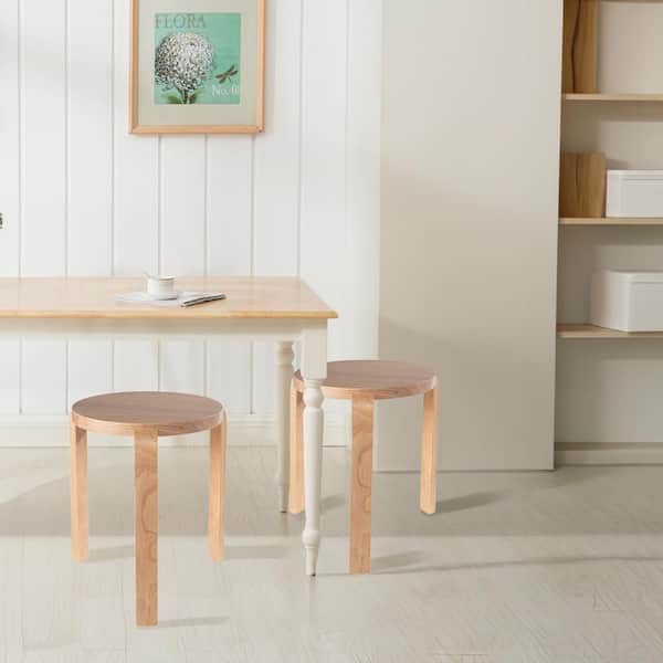 Boraam Mateo 18 in. Seat Height Round Backless Wood Stacking Stools - (Set of 2) - Blonde Oak