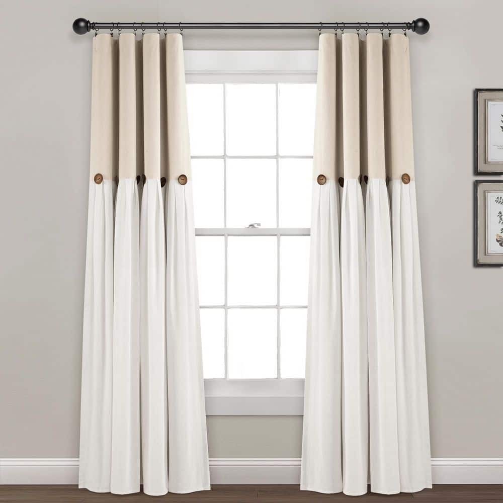 Linen Button Blackout Pleated Window Curtain Panel 40x84