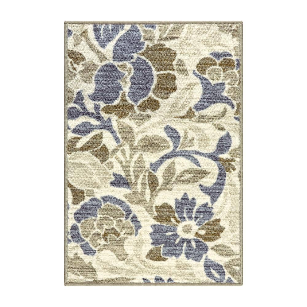 Roselyn Blue and Beige Floral Synthetic 2' x 3' Area Rug