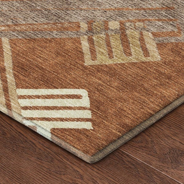 Mayfield Premium Machine Washable Abstract AMF2452 Paprika 8 ft. x 10 ft. Area Rug