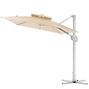 10 ft. 2-Tier Aluminum Square Outdoor Cantilever Umbrella Patio Offset Umbrella, 360 Rotation in Beige