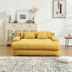 58 in. Yellow Chenille Modern Twin Size Sofa Bed 2-Seersucker Deep Seat Lazy Sleeper Sofa Bed with 5-Back Pillows