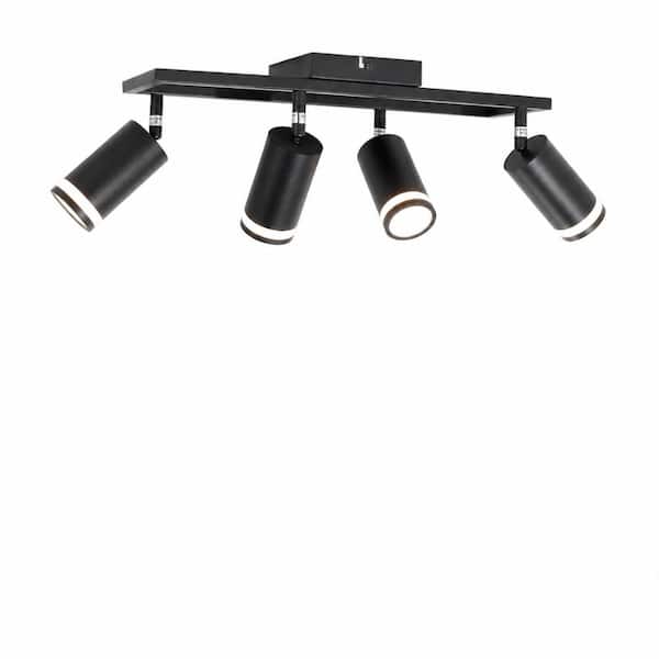 4-Light Black GU10 Track Lighting Kit with Adjustable Spotlights for Kitchen, Hallway and Living Room